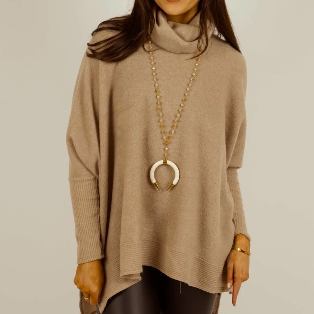Cowl Neck Dolman Sleeve Sweater in Gold